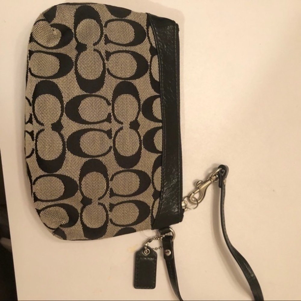 Coach signature c leather black gray wristlet bag - Picture 3 of 7
